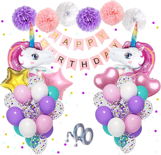 Unicorn Birthday Balloon Bundle with Jumbo Foil & Confetti Balloons
