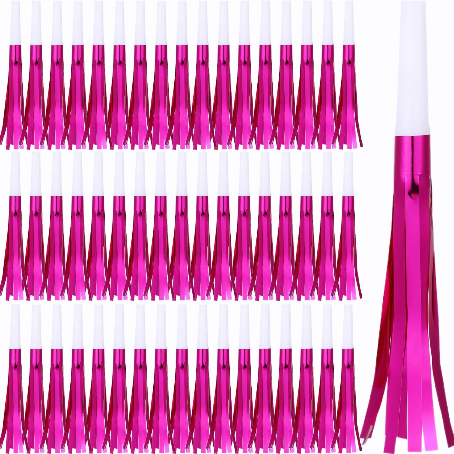 Hot Pink Metallic Fringe Party Noise Makers - 60 ct