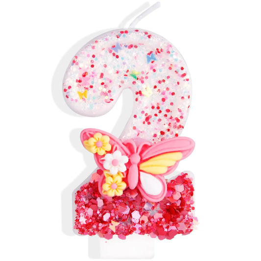 Pink Butterfly 2nd Birthday Candle – Number 2 Cake Topper