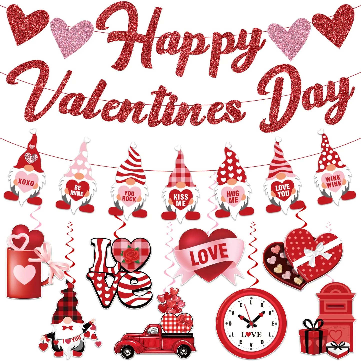 Valentine's Day Banner & Hanging Swirl Decoration Set