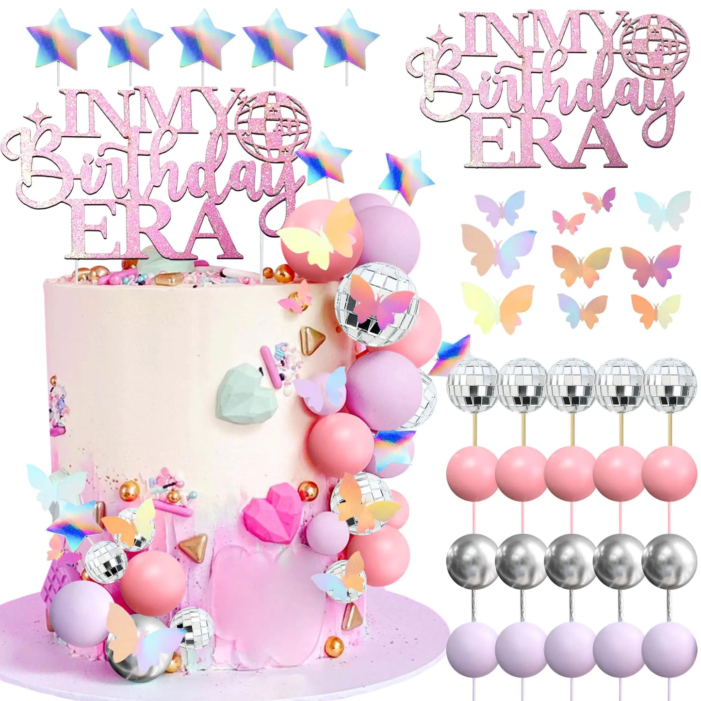 "In My Birthday Era" Pink Cake Topper Decoration Set