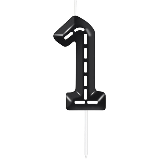 Racing Cars Number 1 Birthday Candle – Black & White Cake Topper