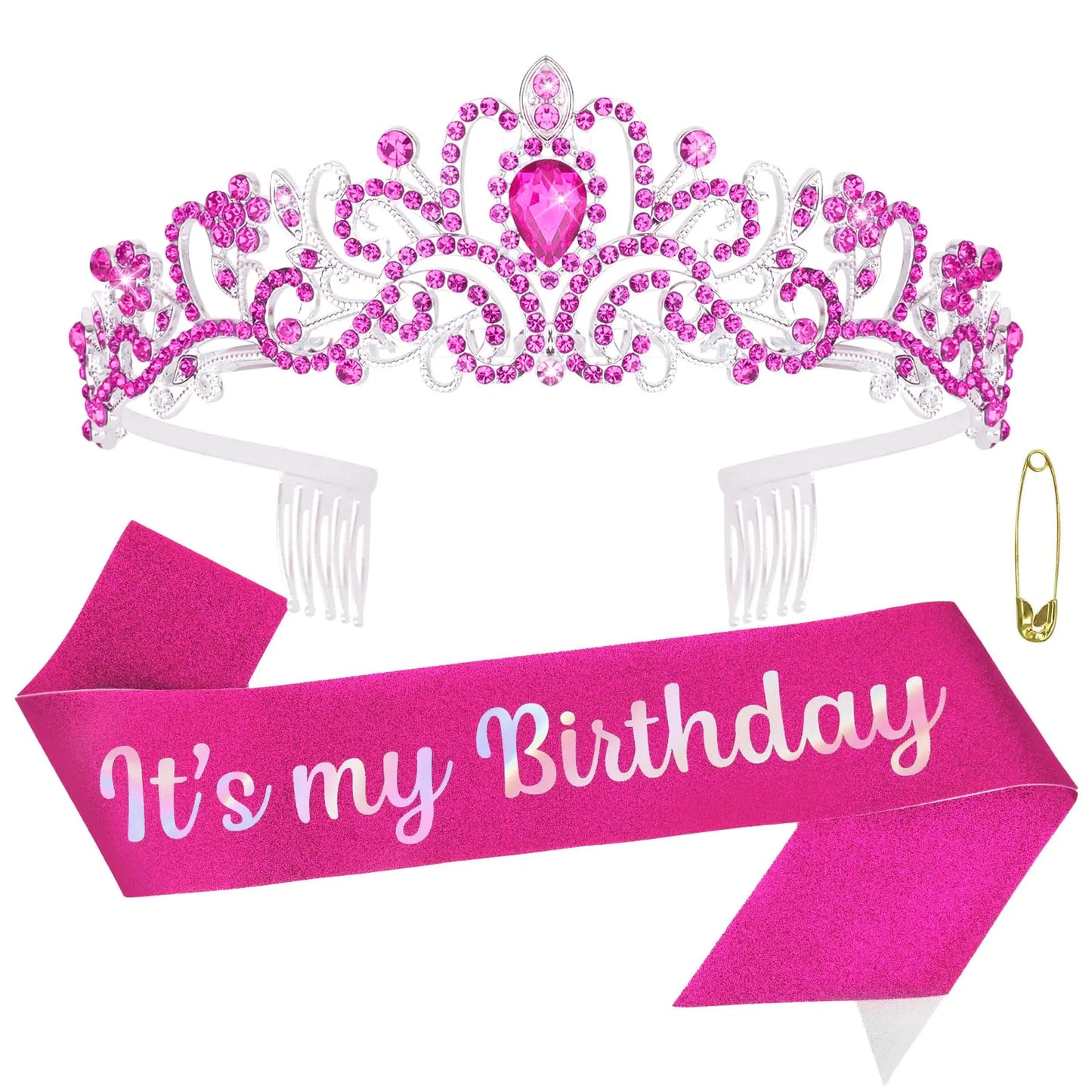 Birthday Girl Hot Pink Sash & Crown Set