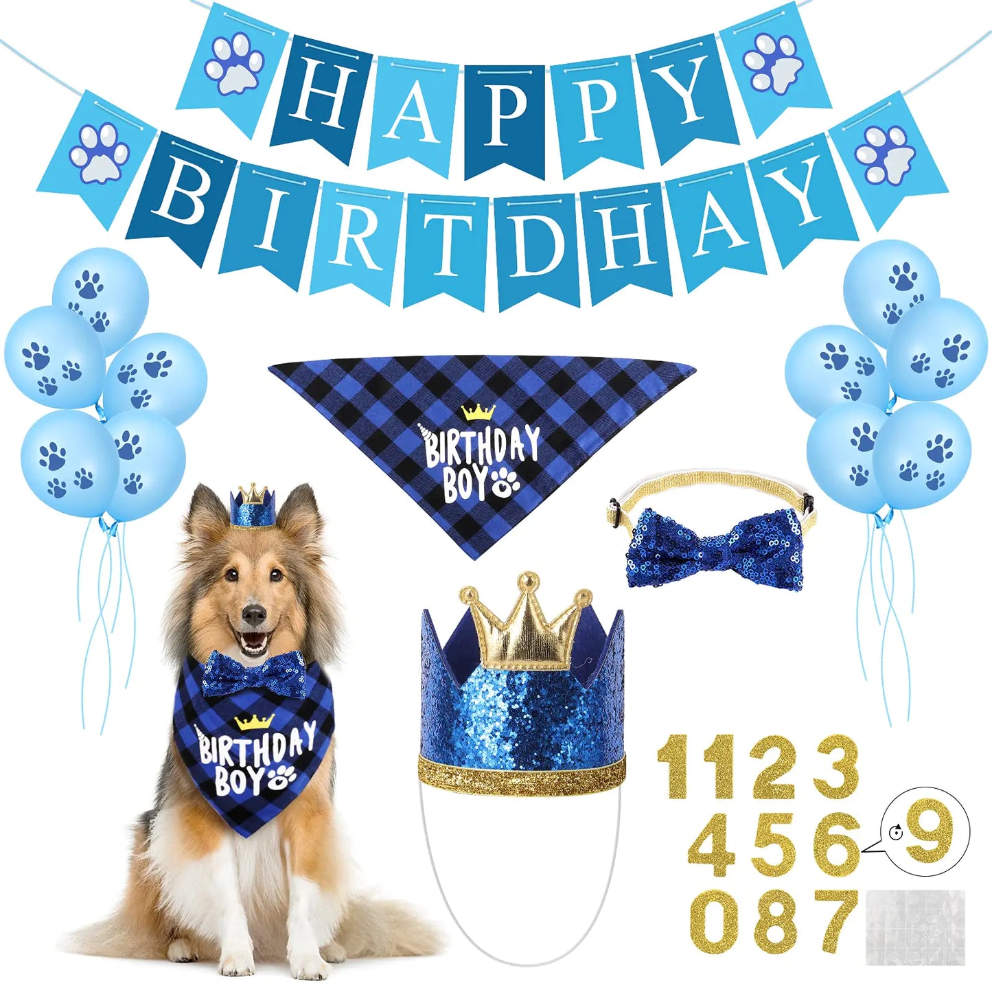 Blue Paw Print Deluxe Dog Birthday Party Kit