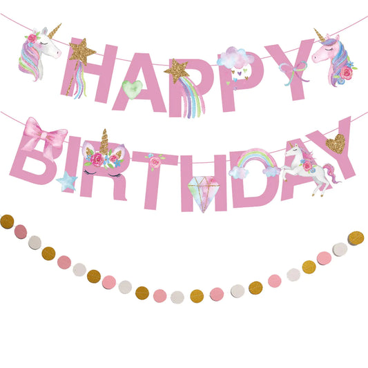 Unicorn Pink Pre-Assembled Birthday Banner Set