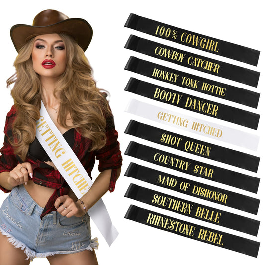 Cowgirl Bachelorette Sashes – 10 Pack, Bridal Party