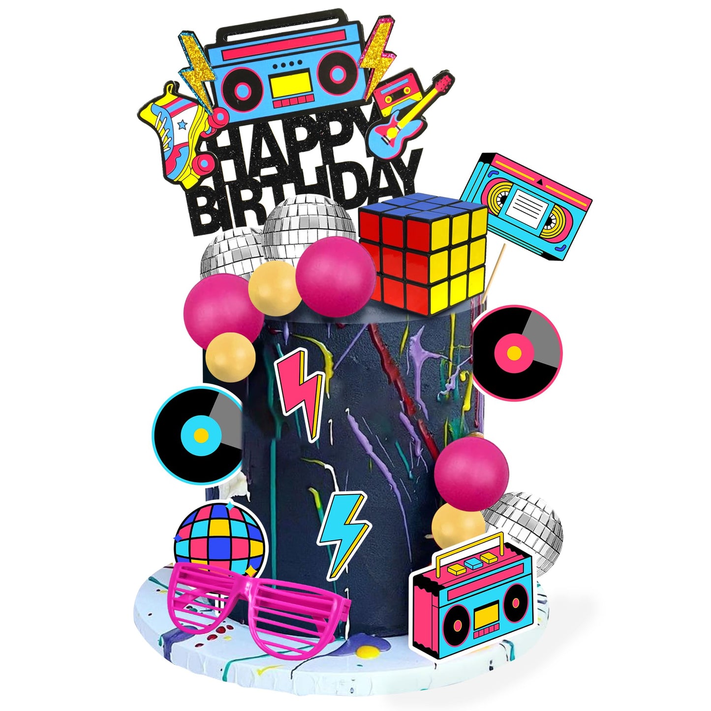 80s & 90s Retro Birthday Cake Toppers Set – 20 Piece