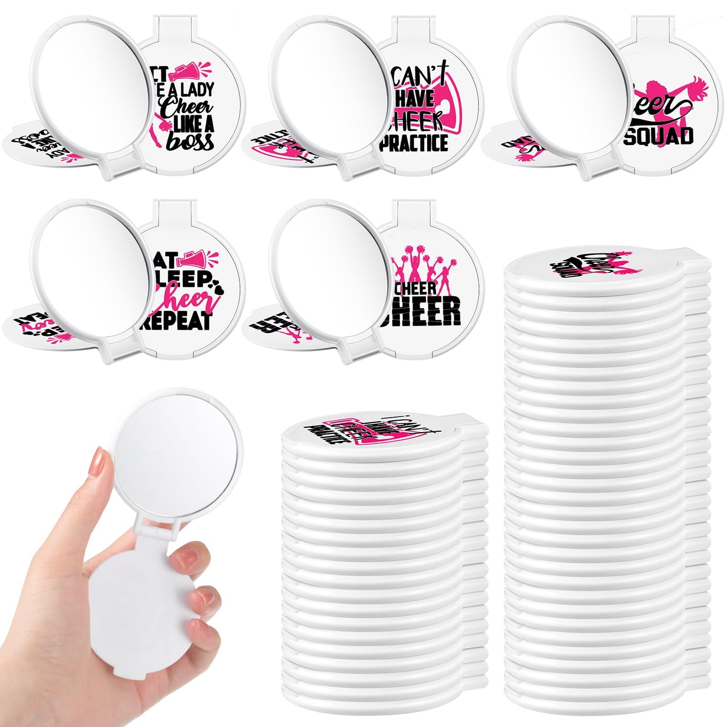 Cheerleader Compact Pocket Mirrors – 50 Pack