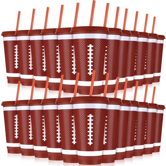 Football 24oz Plastic Party Cups with Lids & Straws – 12 Pack
