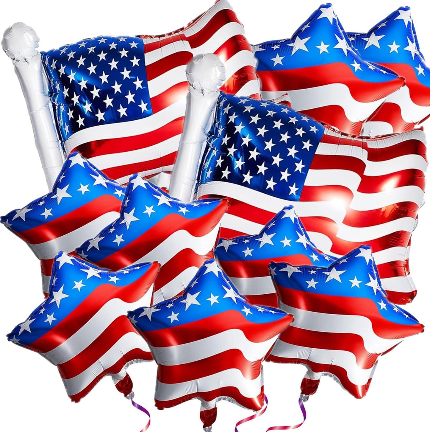 Patriotic Foil Balloon Bouquet, American Flag & Stars - 16 ct