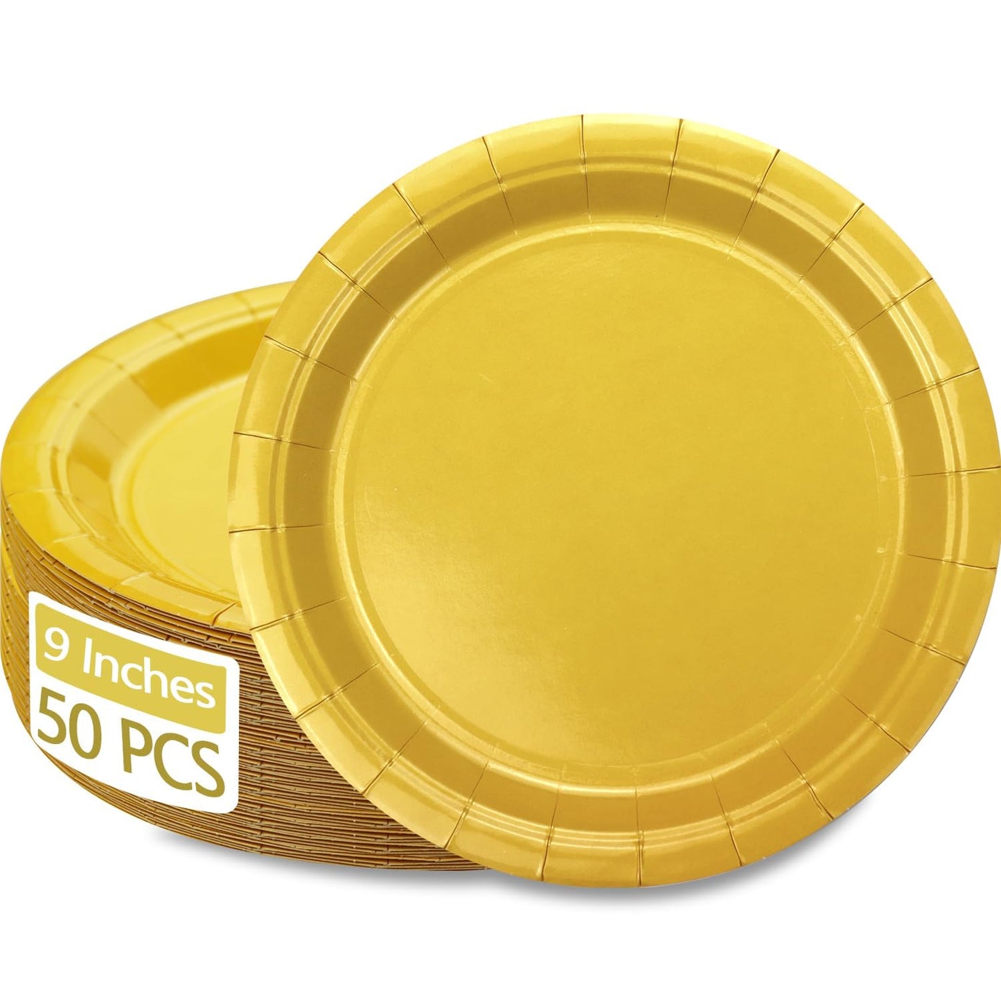 Dark Yellow Disposable Paper Dinner Plates 9 Inch – 50 Pack