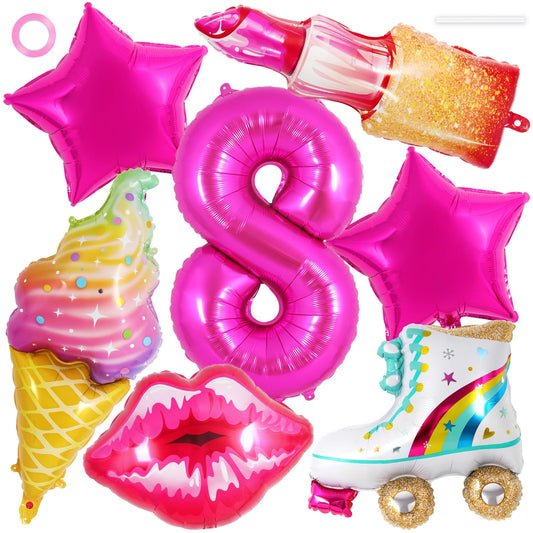 Pink Princess 8th Birthday Balloon Set - 7 ct