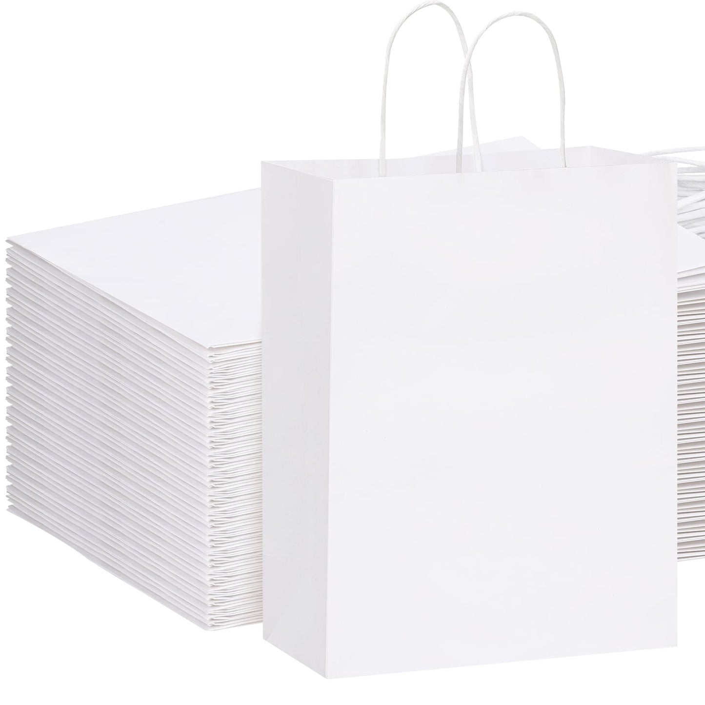 Classic White Kraft Paper Gift Bags with Handles - 100 ct