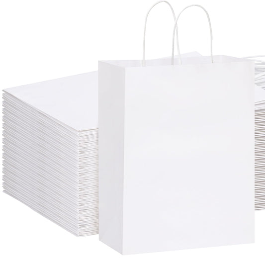 Classic White Kraft Paper Gift Bags with Handles - 100 ct