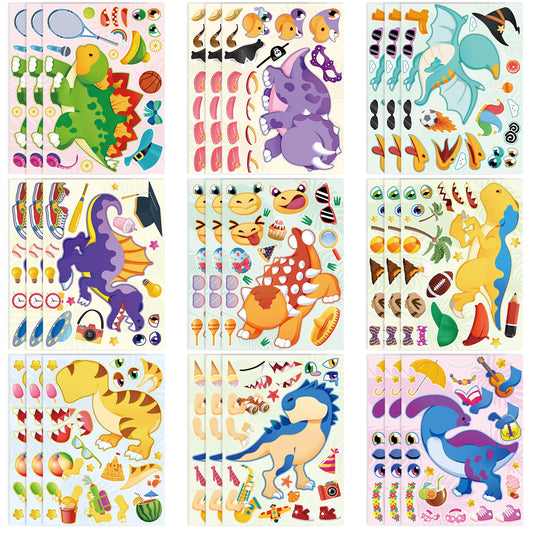 Dinosaur Make-a-Face DIY Sticker Sheets – 27 Pack