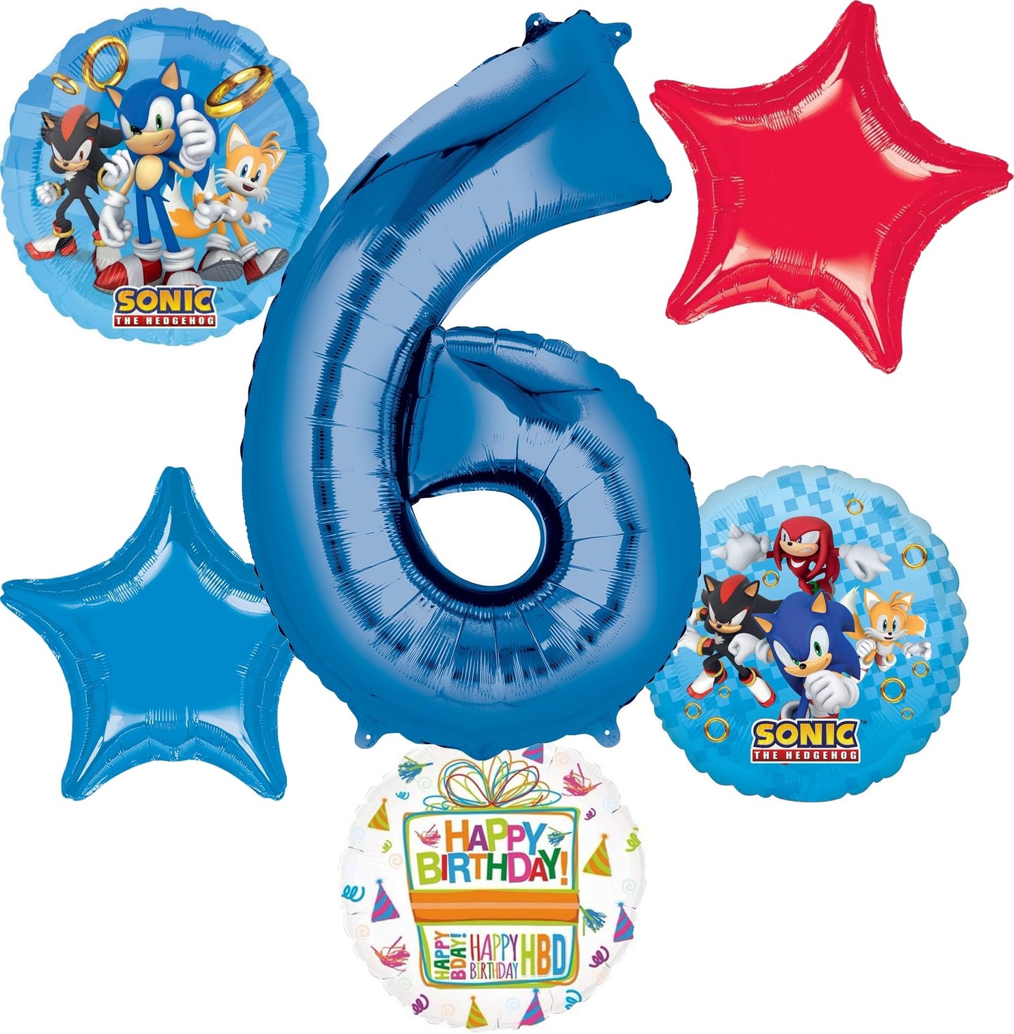 Speedy Blue Hedgehog Character 6th Birthday Balloon Bouquet - 6 ct