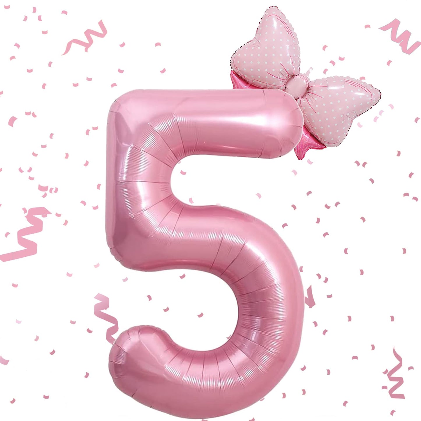 Pink Number 5 Balloon with Mini Bow Crown Set – 40 Inch