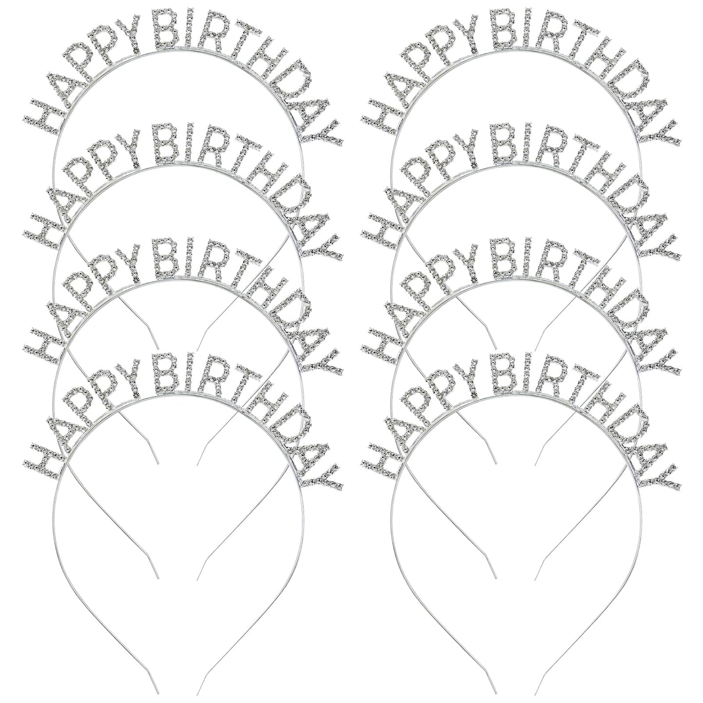 Silver Rhinestone Birthday Party Headbands - 8 ct