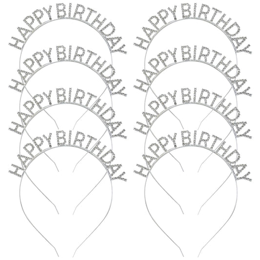 Silver Rhinestone Birthday Party Headbands - 8 ct