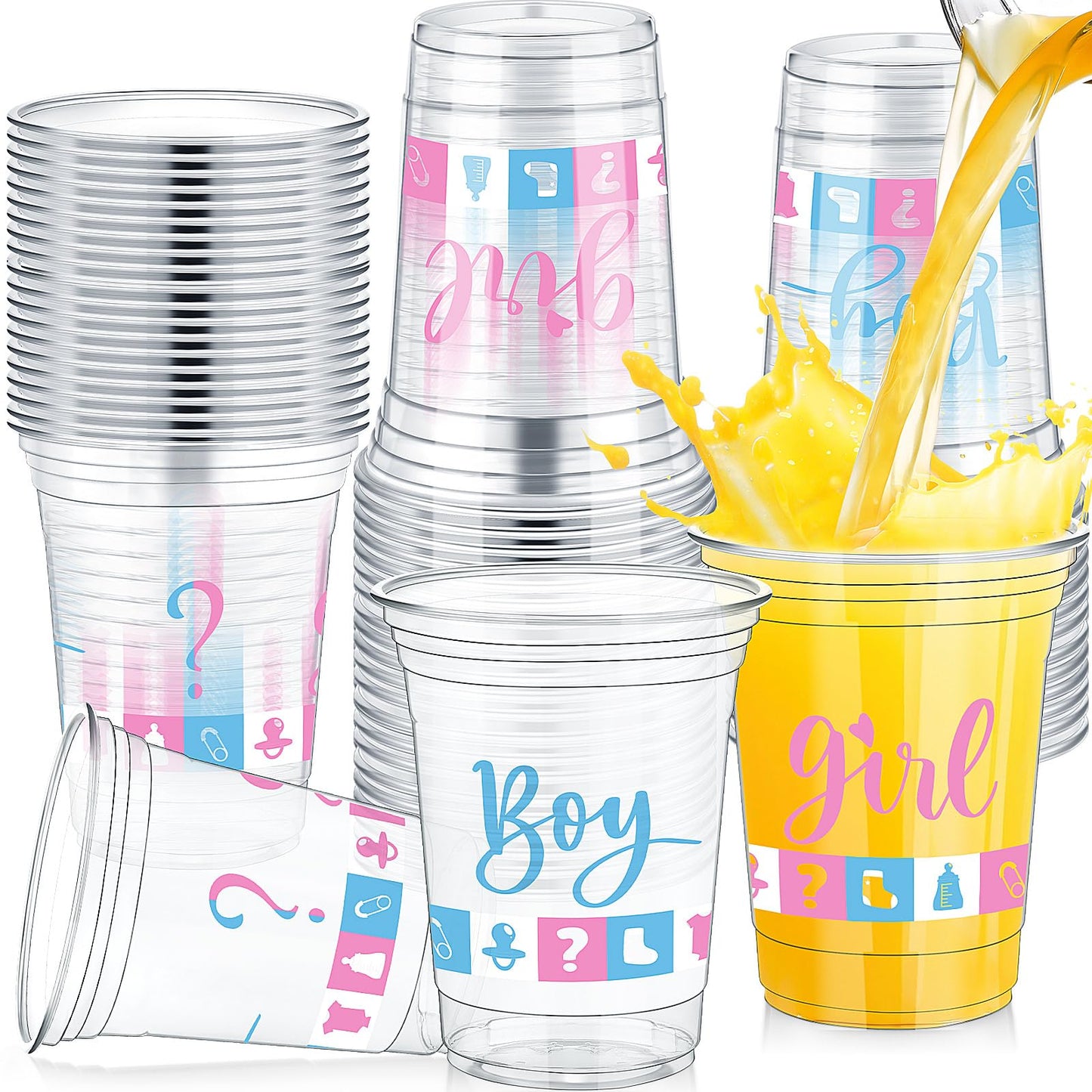 Gender Reveal Plastic Cups – 48 Pack, 16oz