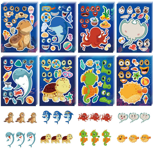 Ocean Animal Make-a-Face Sticker Sheets Party Favours – 24 Pack