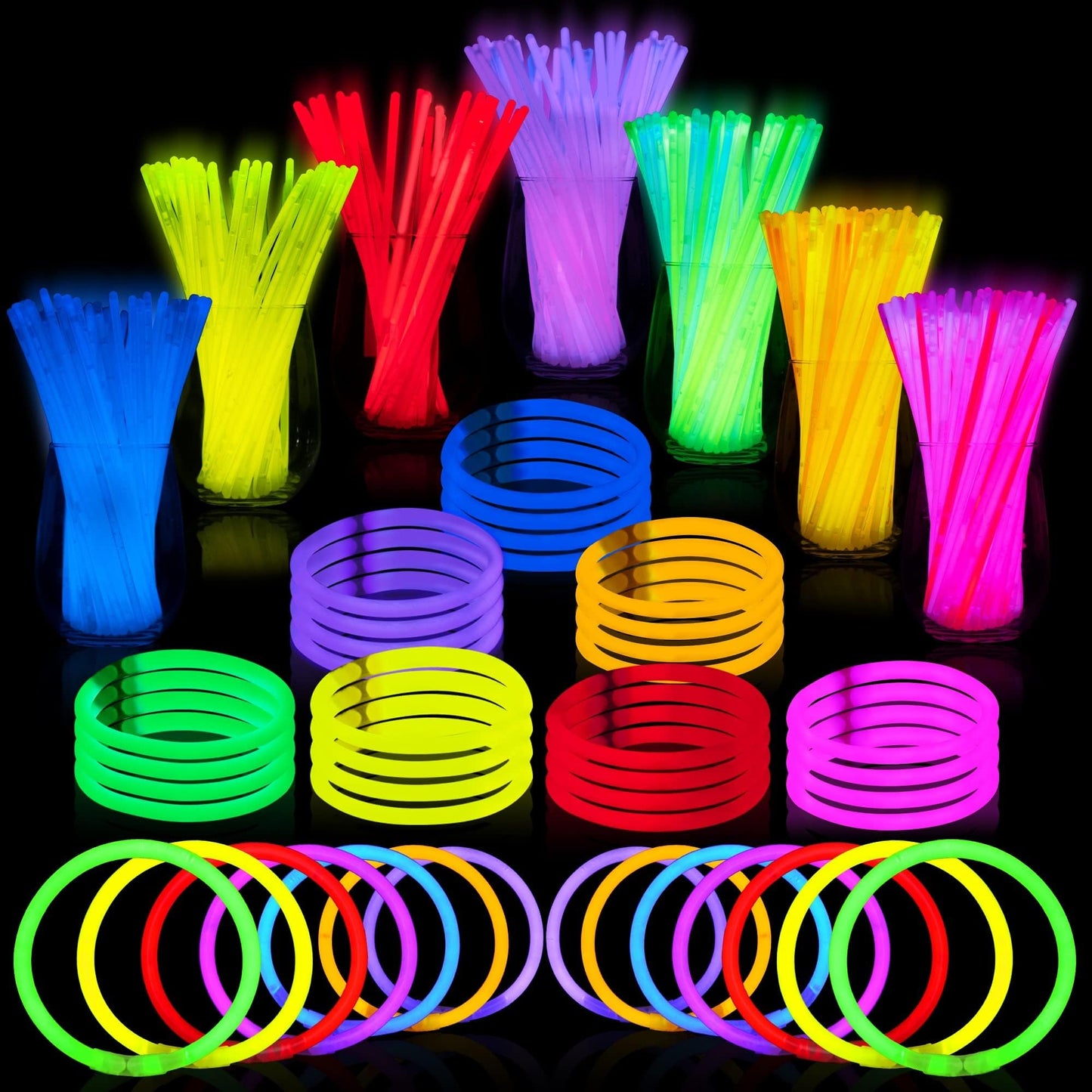 JOYIN Glow Sticks Bulk 400 8" Glowsticks ; Glow Stick Bracelets; Glow Necklaces; Glow in the Dark July 4th Christmas Halloween Party Supplies Pack Football Party Supplies