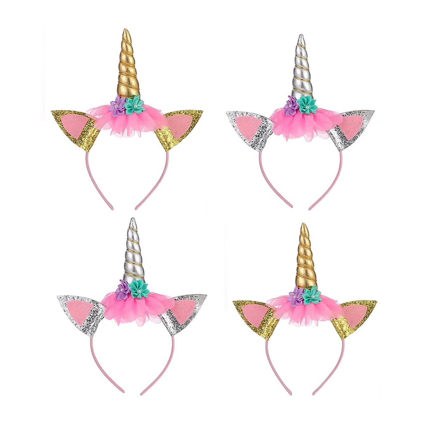 Unicorn Horn Headbands Party Favors Gold & Silver - 14 ct