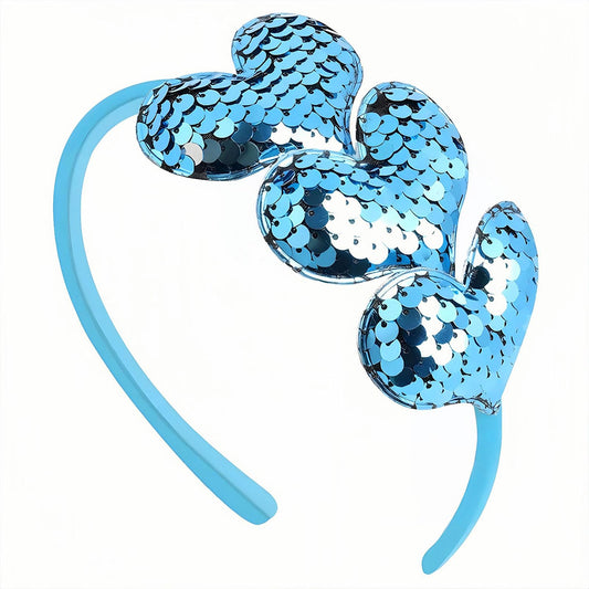 Blue Sequin Glitter Love Heart Valentine's Day Headband