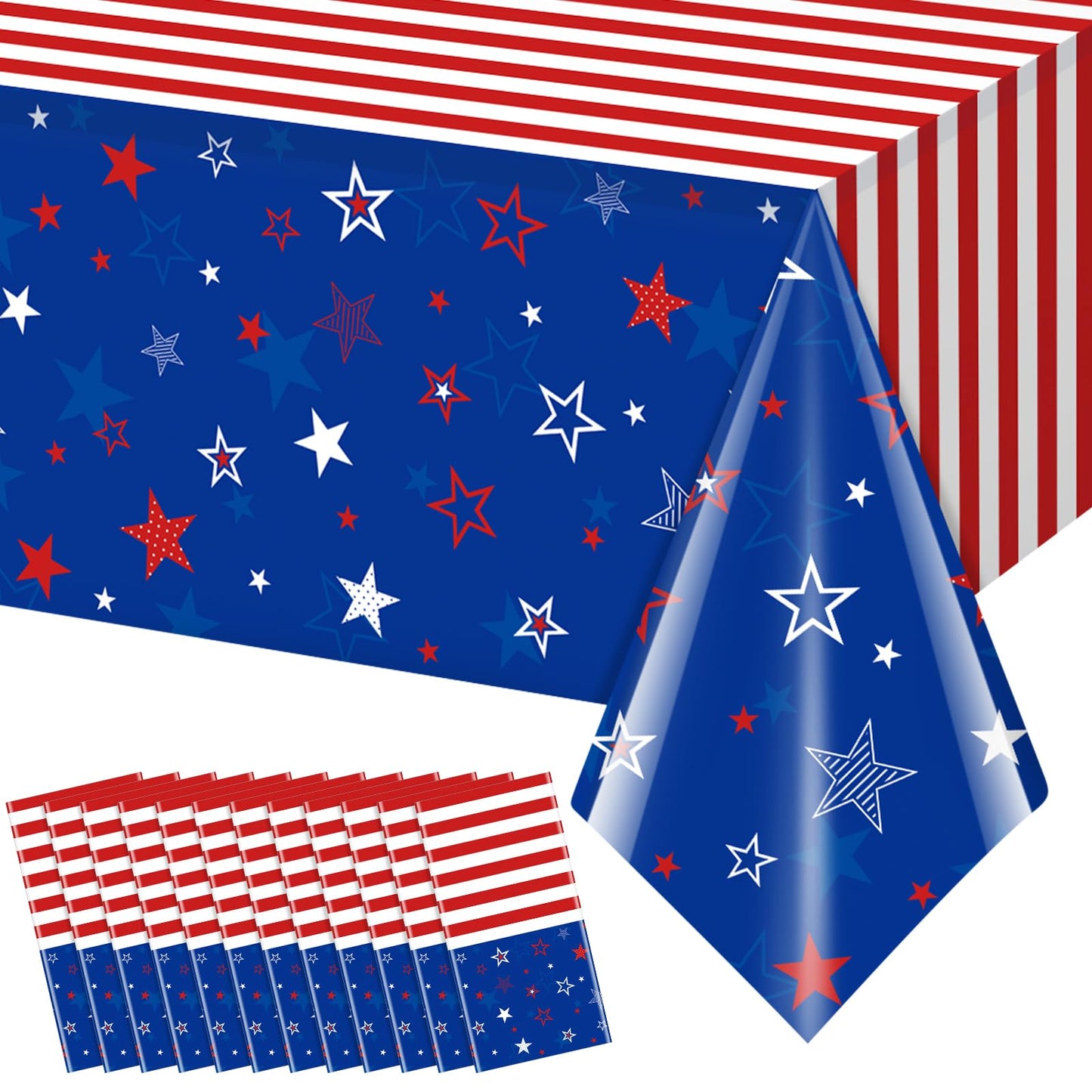 Patriotic Stars Plastic Tablecloth, Red White Blue - 12 ct