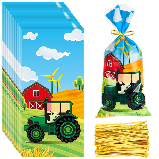 Tractor Cellophane Party Favour Bags with Twist Ties – 100 Pack
