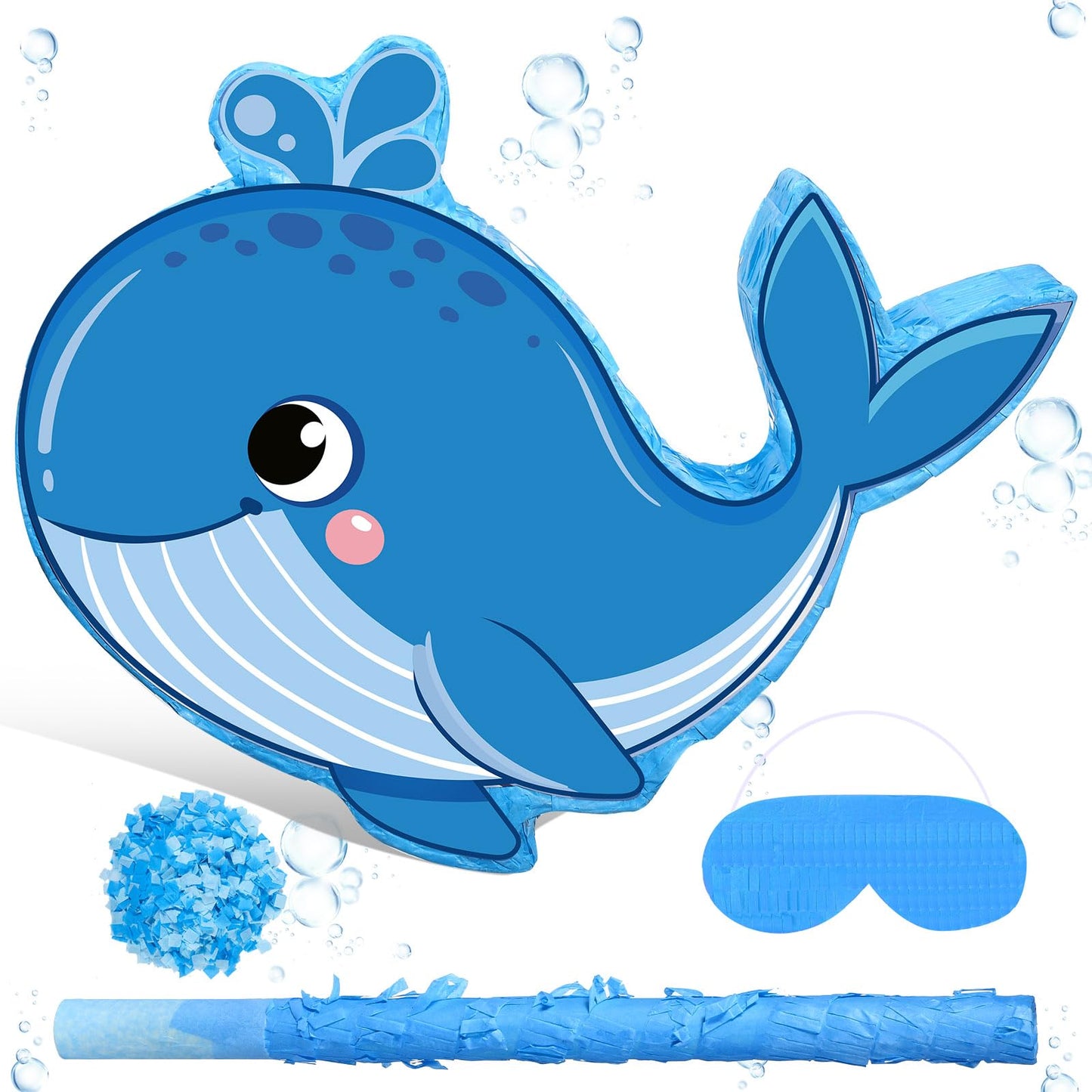 Blue Whale Piñata Set with Bat & Blindfold