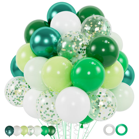 Green Metallic & Confetti Balloon Set – 100 Pack