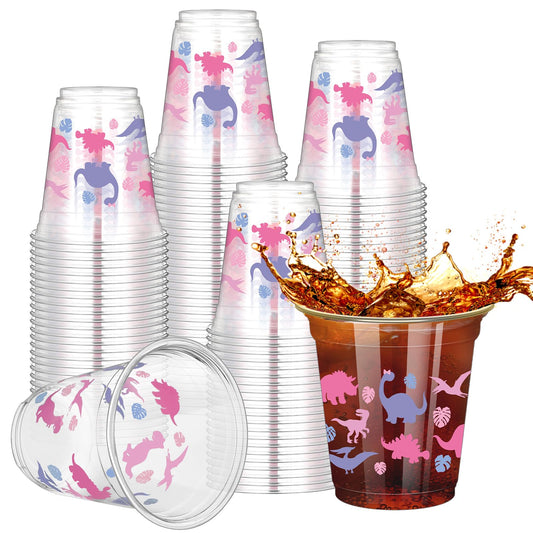 Pink Dinosaur 12oz Plastic Party Cups – 50 Pack