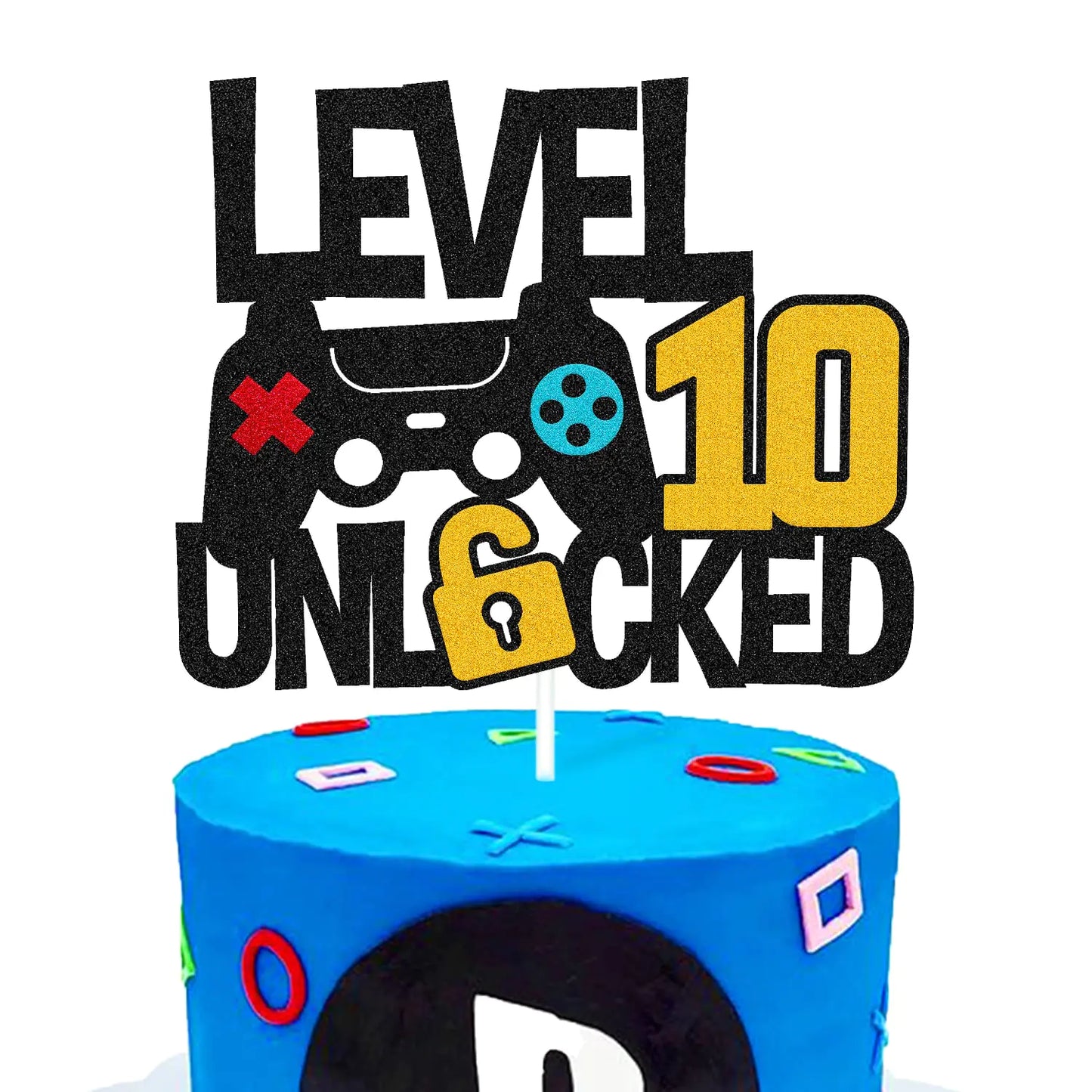 Level 10 Unlocked Glitter Cake Topper