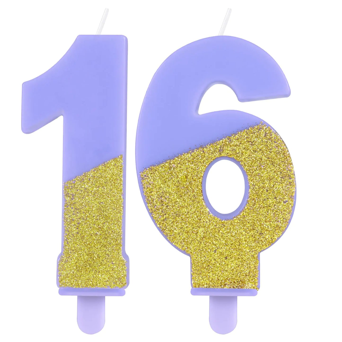 Purple & Gold Glitter 16th Birthday Candles