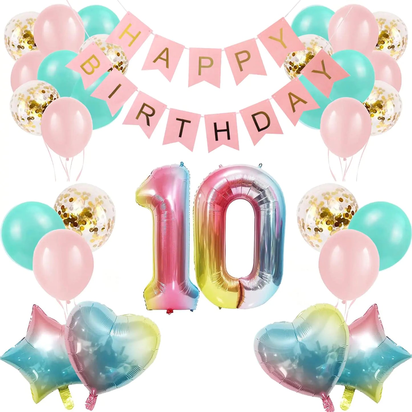 10th Birthday Rainbow Gradient Balloon Kit