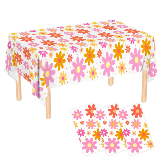 Groovy Daisy Boho Plastic Party Tablecloth – 3 Pack