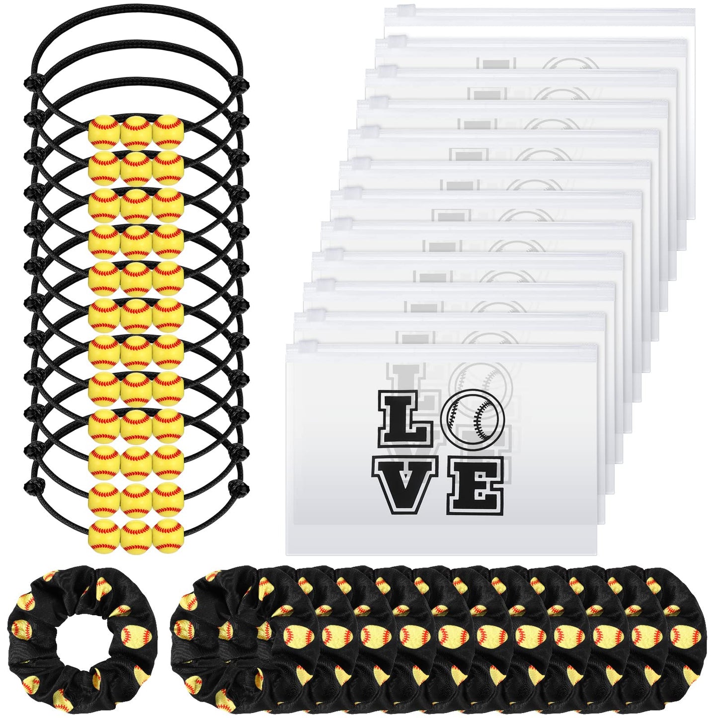 Softball Team Gift Set – Bracelets, Pouches & Scrunchies 36 Piece