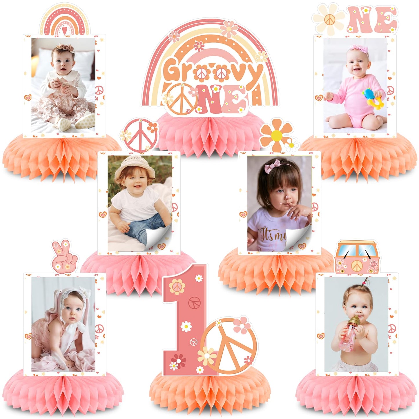 Groovy One Birthday Honeycomb Table Centrepiece Decorations