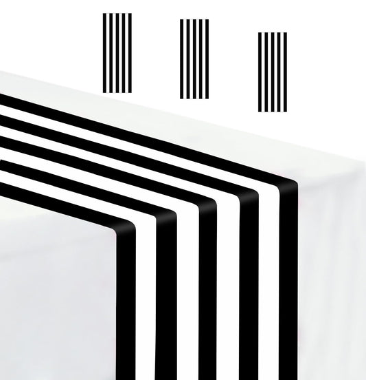 MUNILAIL 3 Pcs Stripe Table Runner Plastic 14 x 108 Black and White Stripe Table Runner for Wedding Birthday Baby Shower Party Disposable Table Runner
