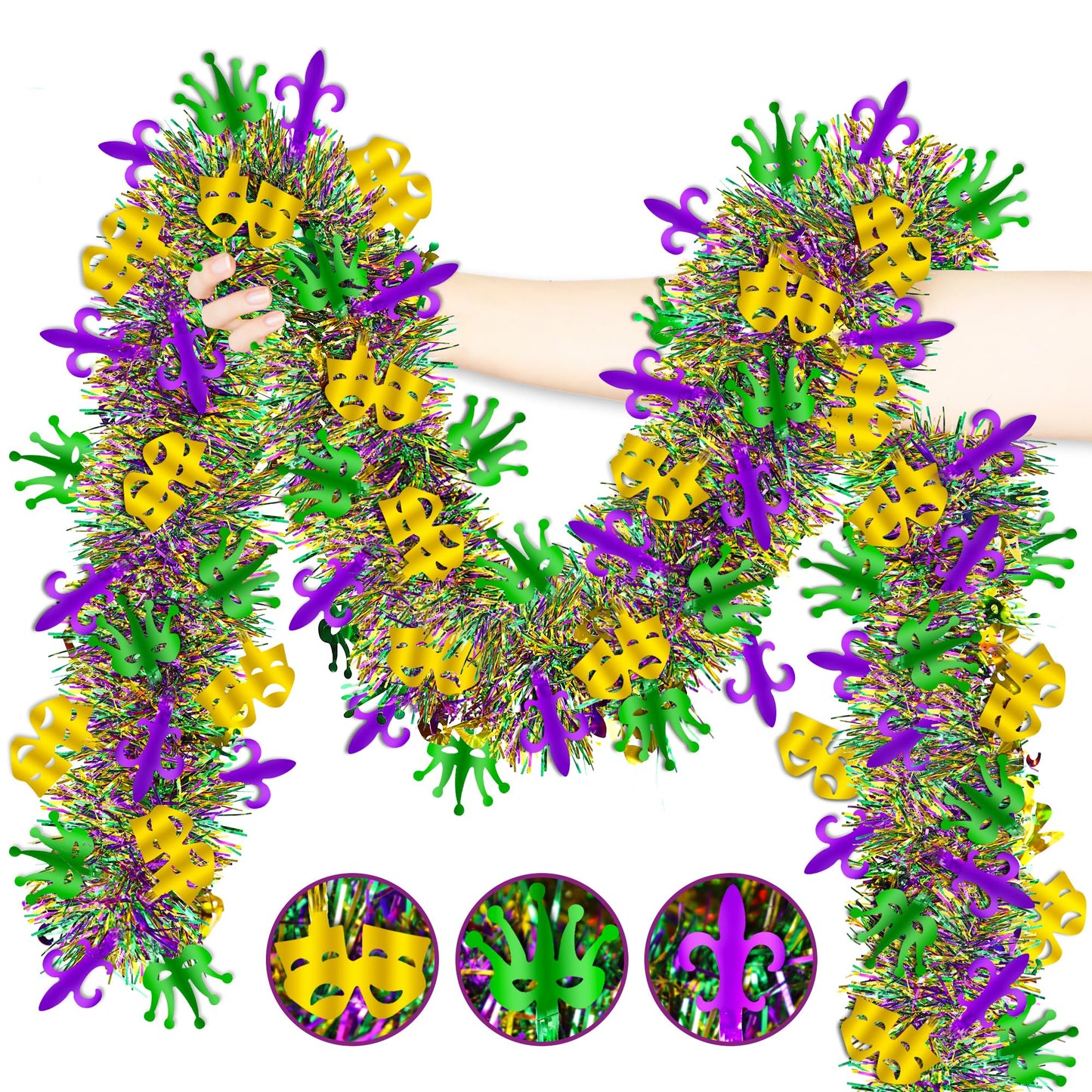 Mardi Gras Tinsel Garland Purple Green Gold