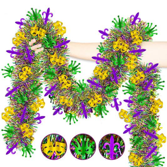 Mardi Gras Tinsel Garland Purple Green Gold