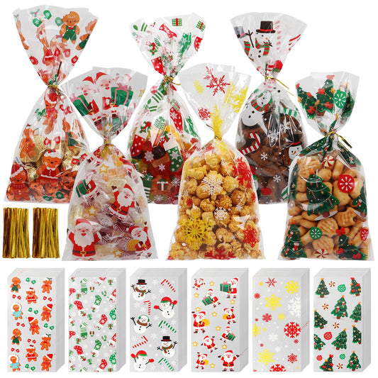Christmas Cellophane Treat Bags with Gold Twist Ties – 180 Pack