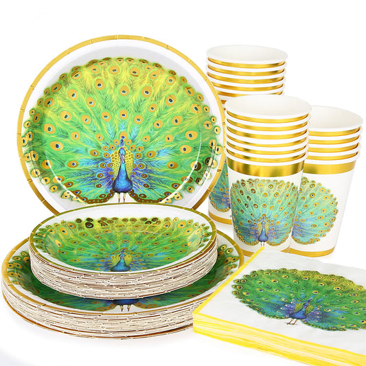 Peacock Party Tableware Set – 120 pieces