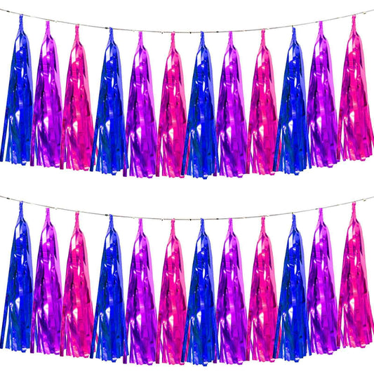 Mermaid Foil Tissue Paper Tassel Garland DIY Kit – 15 Piece, Blue Purple Pink