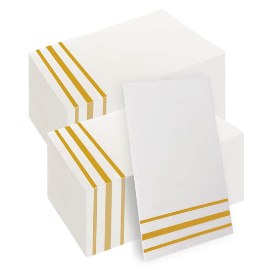 White & Gold Elegant Disposable Paper Napkins - 200 ct