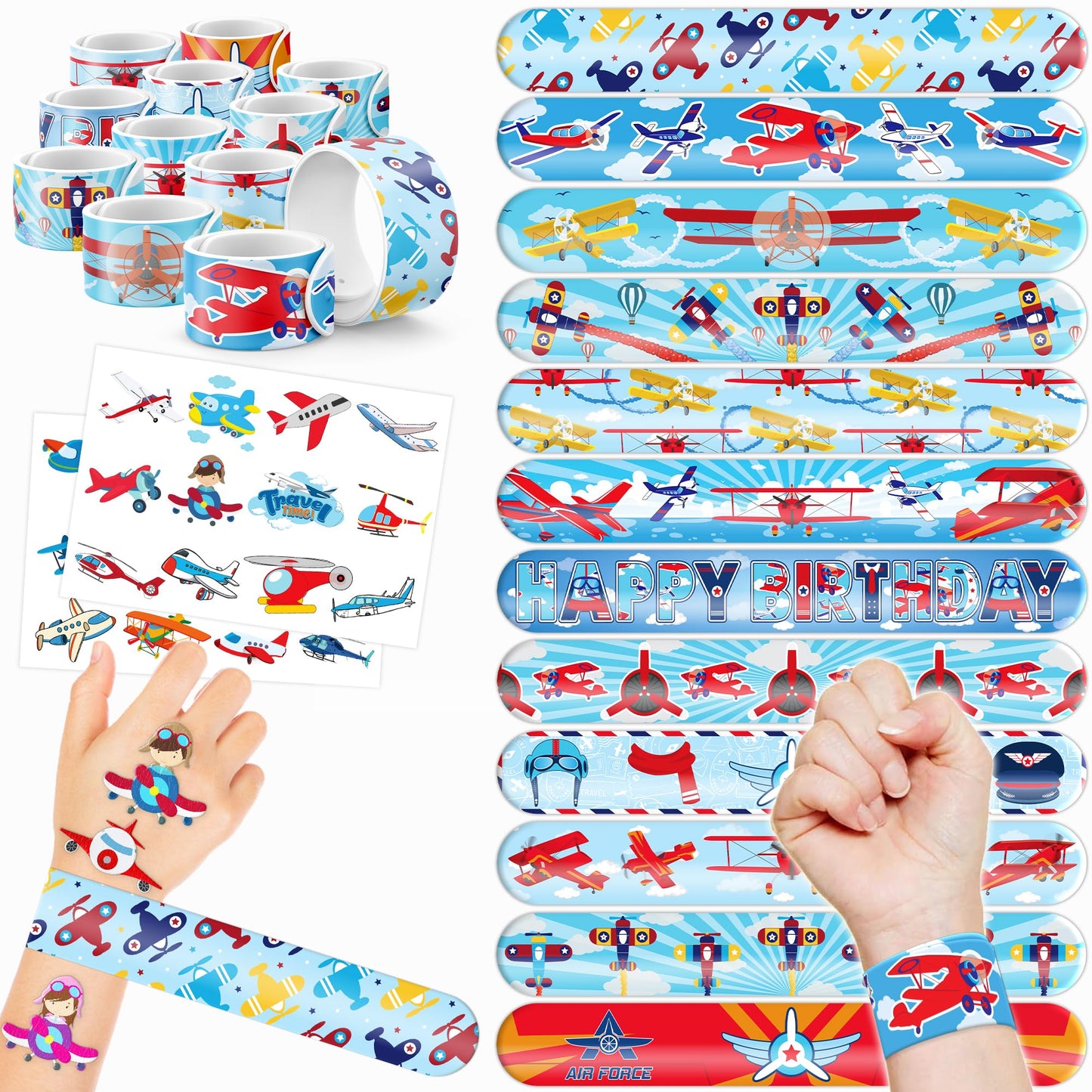 Airplane Party Favours – 48 Piece, Tattoos & Slap Bracelets