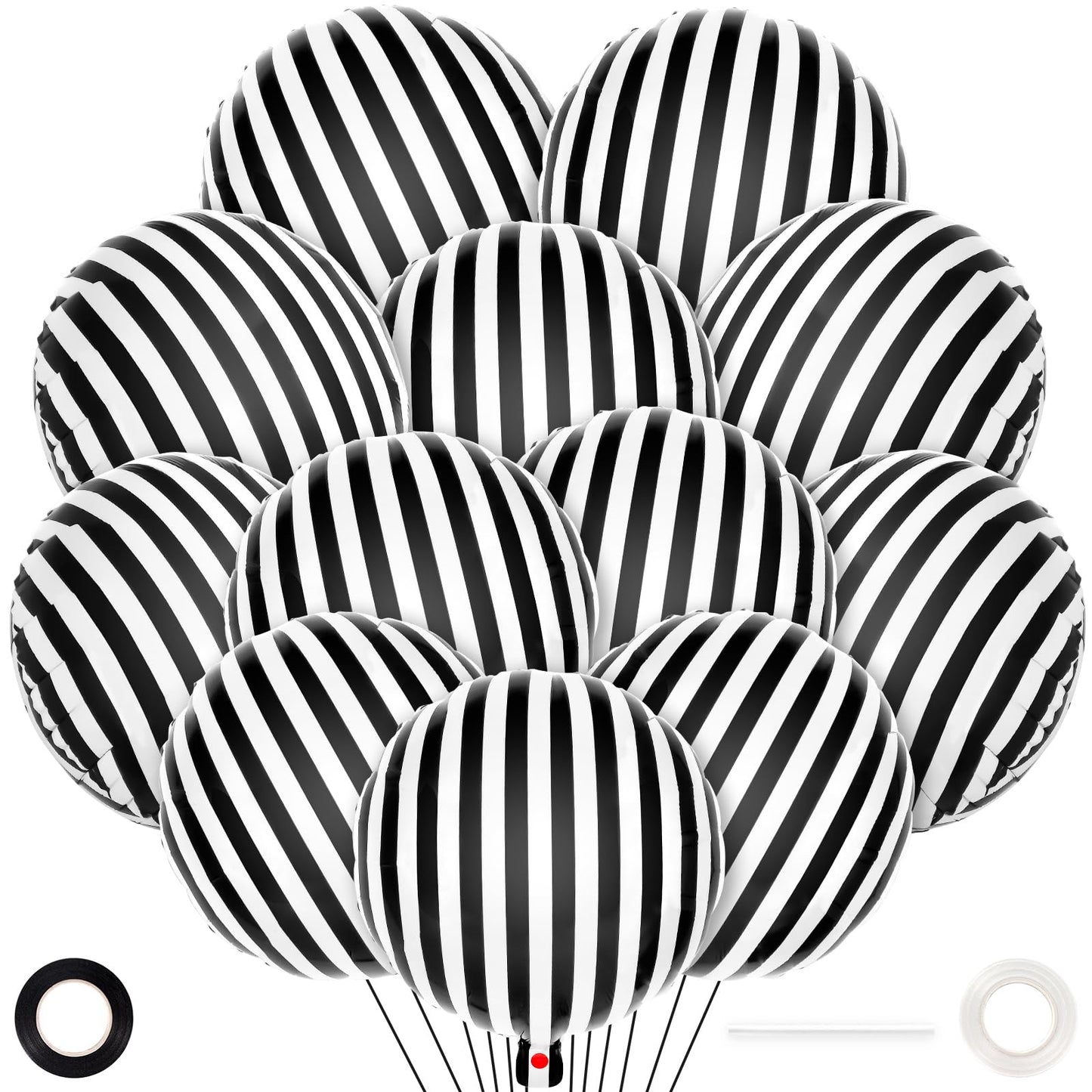 12 Pcs Black and White Striped Balloons18 Inch Halloween Foil BalloonBlack Striped Checkered Balloons for Birthday Party Baby Shower Halloween Ceremonies Holiday Parties Decorations