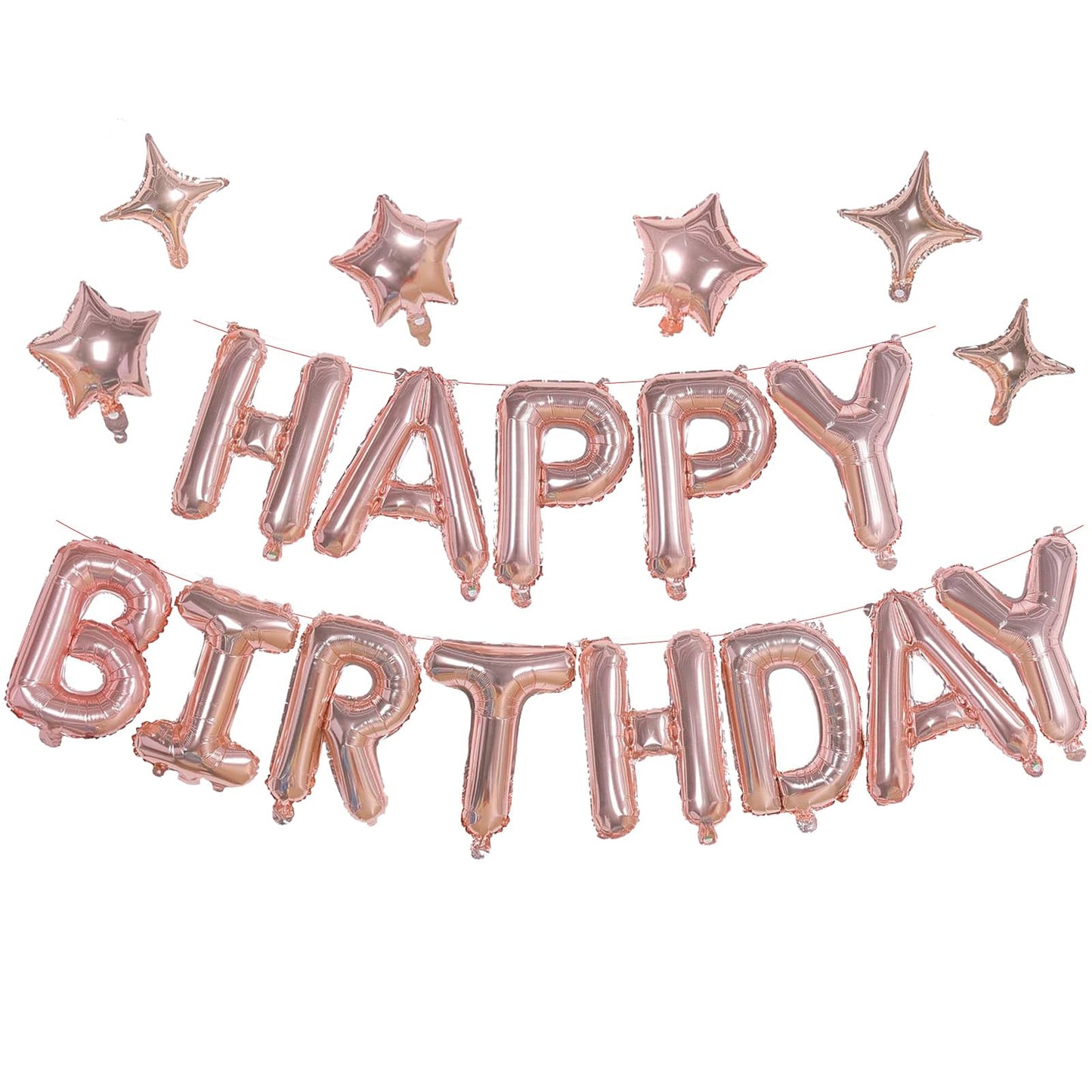 Rose Gold Happy Birthday Banner & Star Balloons Party Set