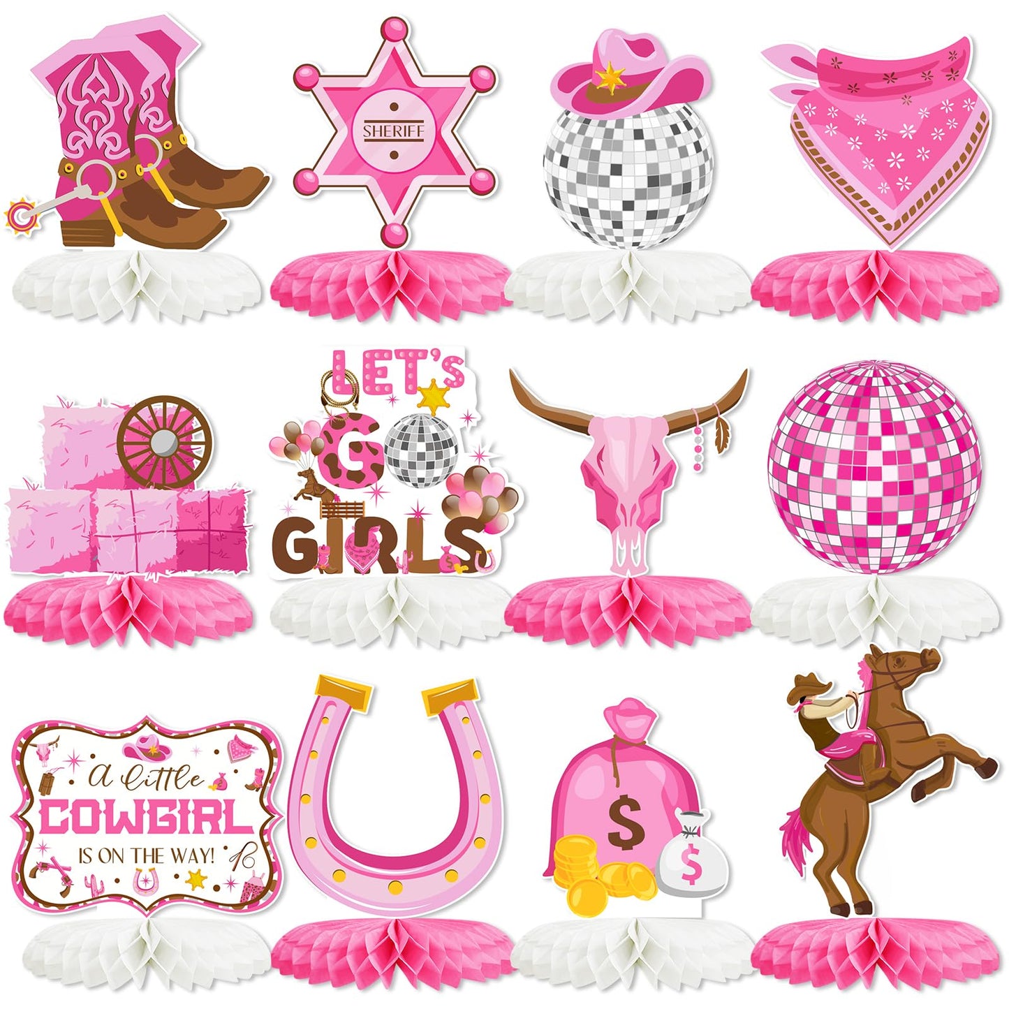 Western Cowgirl Honeycomb Table Centrepieces – 12 Piece